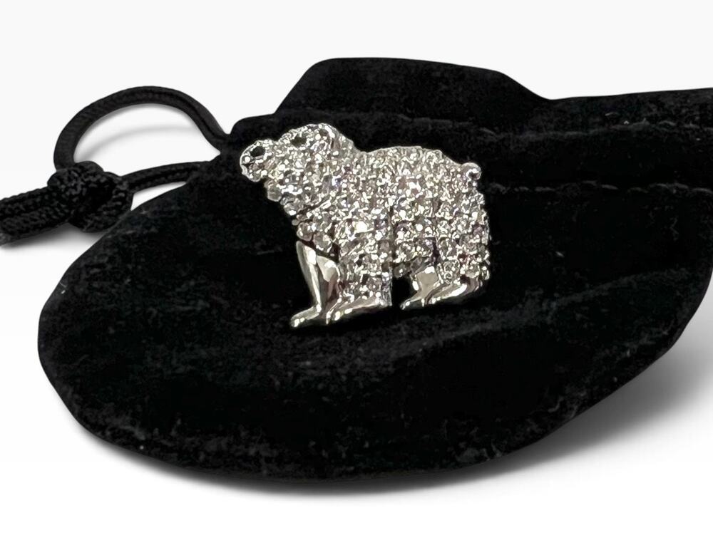 Swarovski Crystal Polar Bear Pin TieTack Silver Tone 3/4" Small Cute Swan Stamp